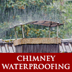 Chimney waterproofing white text on red background